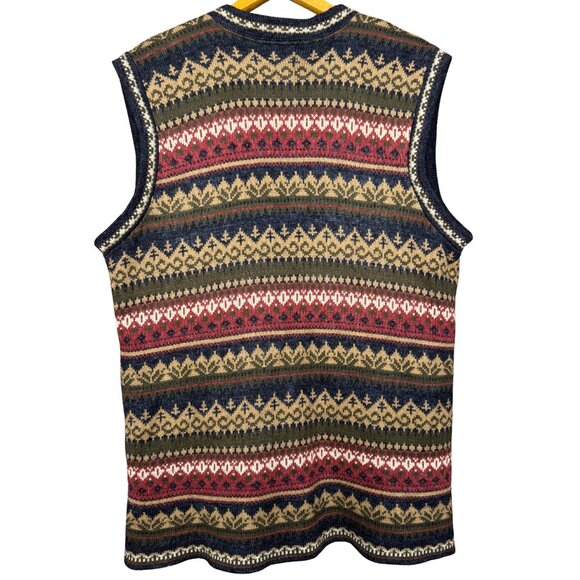 Vintage Nordic Knit Vest – Fair Isle Pattern, Earth Tone Scandinavian Sweater - Picture 6 of 7